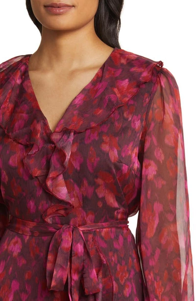 Sam Edelman V-neck Long Sleeve Ruffle Mini Dress Ruby Multi In Ruby Multi