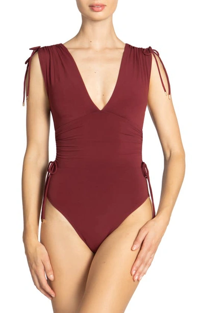 Shop Robin Piccone Aubrey V-neck One-piece Swimsuit In Ancho