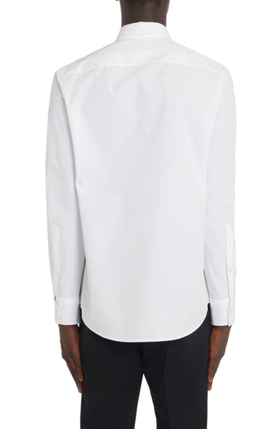 Shop Valentino Woven Plastron Cotton Button-up Shirt In Bianco