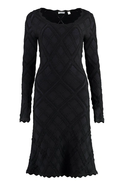 Shop Burberry Scalloped Detail Dress In Black