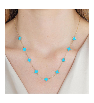 Shop The Lovery Mini Turquoise Clover Necklace In Turquoise,aqua