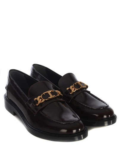 Tod's Leather Loafers Gold-tone Hardware In Bordeaux
