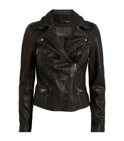 Shop Allsaints Leather Cargo Biker Jacket In Black