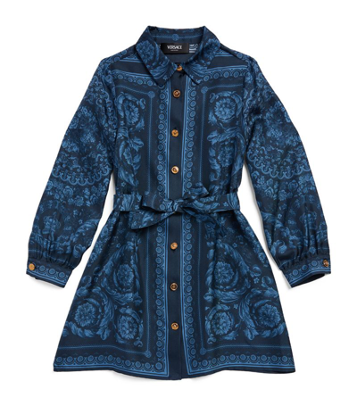 Shop Young Versace Silk Shirt Dress (4-14 Years) In Navy