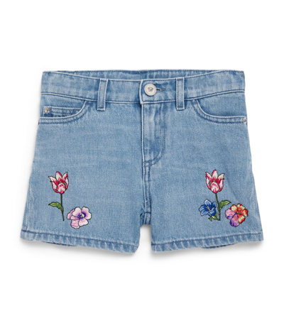 Shop Young Versace Versace Kids Floral Denim Shorts (4-14 Years) In Blue