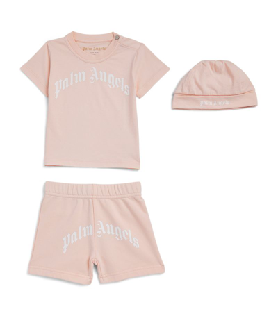 Shop Palm Angels T-shirt, Shorts And Hat Set (3-12 Months) In Pink