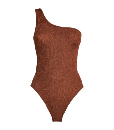 Shop Hunza G One-shoulder Nancy Swimsuit In Brown