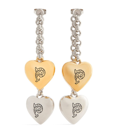 Shop Emilio Pucci Pucci Dropped Hearts Earrings In Gold