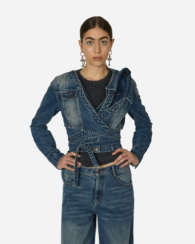 Shop Marrknull Asymmetric Denim Jacket In Blue