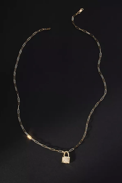 Shop Luna Skye Diamond Lock Paperclip Necklace In Gold