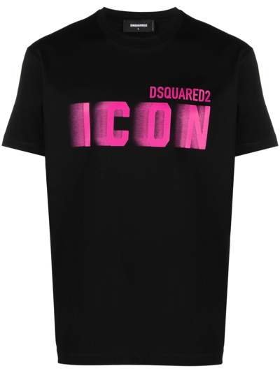 Shop Dsquared2 Black Icon Blur Cotton T-shirt In 970x Nero/rosa