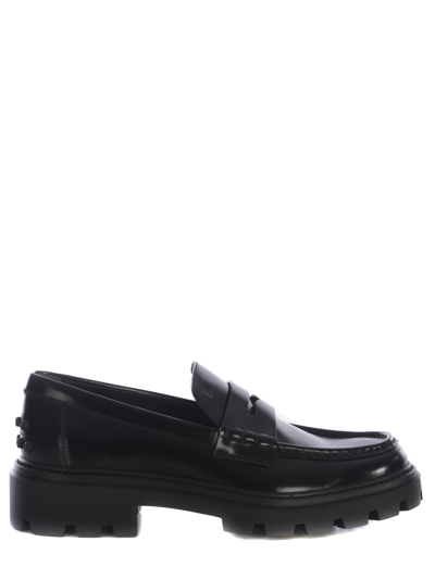 Shop Tod's Moccasin Tods Made Of Semi-gloss Leather In Nero