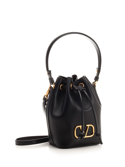 Shop Valentino V Logo Mini Bucket Bag In Black