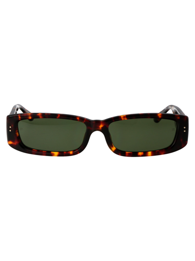 Shop Linda Farrow Talita Sunglasses In 02 Dark T-shell Light Gold Green