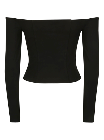 Shop Area Embroidered Crystal Cup Long Sleeve Top In Black