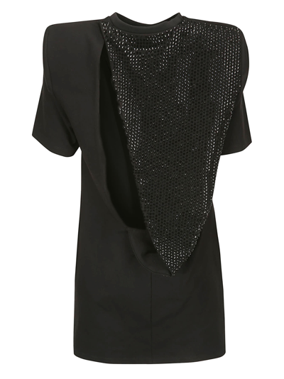 Shop Area Crystal Embellished Slit T-shirt Dress In Black