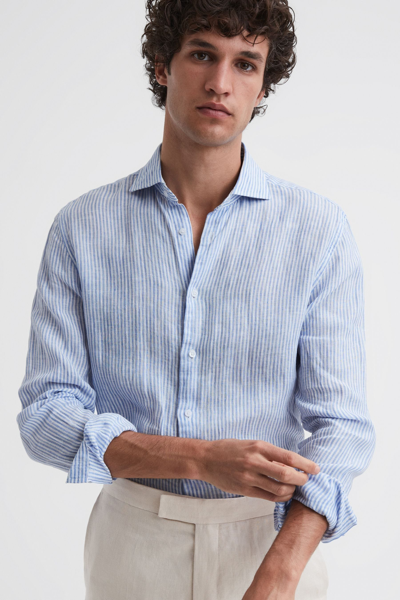 Shop Reiss Ruban - Blue Stripe Linen Button-through Shirt, Uk X-small