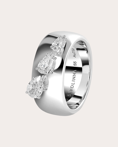 Shop Savolinna Jewelry Women's Diamond Triple Pear Cigar Band Ring In Silver
