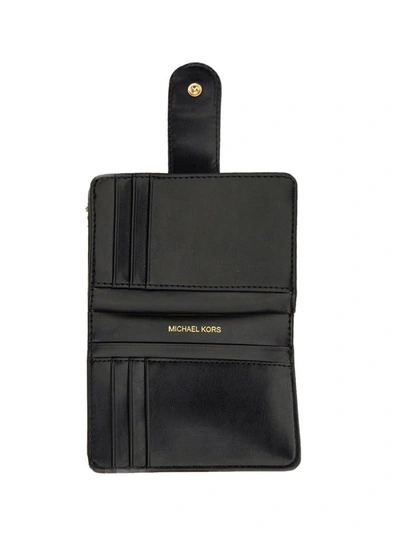 Shop Michael Michael Kors Compact Wallet With Logo In Black