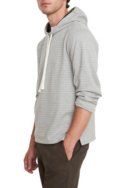 Shop Vince Double Knit Stripe Hoodie In Heather Grey/ Off White