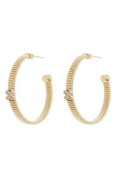 Shop Meshmerise Diamond Hoop Earrings In Yellow Gold