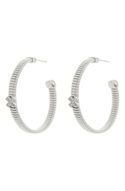 Shop Meshmerise Diamond Hoop Earrings In White Gold