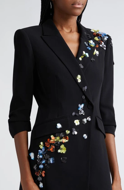 Shop Cinq À Sept Linnea Sequin Flower Blazer Dress In Black/ Multi