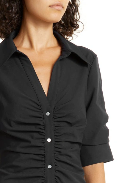 Cinq À Sept Elina Ruched Button-front Mini Dress In Black