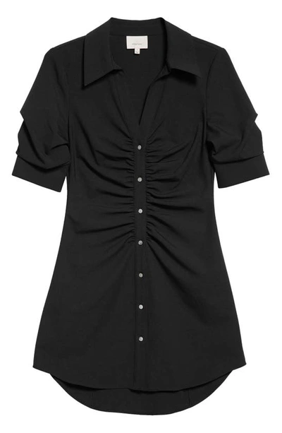 Cinq À Sept Elina Ruched Button-front Mini Dress In Black