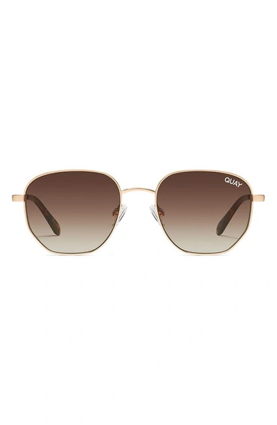 Shop Quay Big Time 54mm Gradient Round Sunglasses In Brushed Gold / Brown