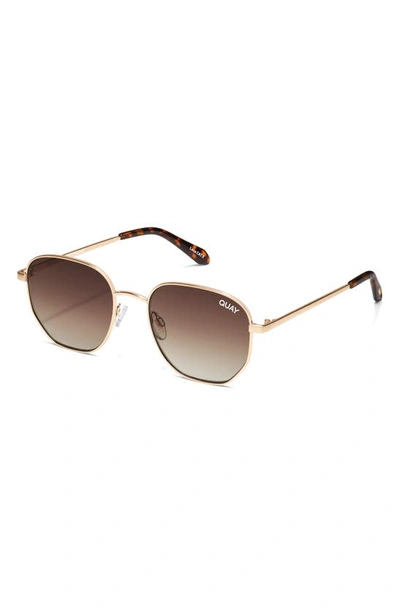Shop Quay Big Time 54mm Gradient Round Sunglasses In Brushed Gold / Brown