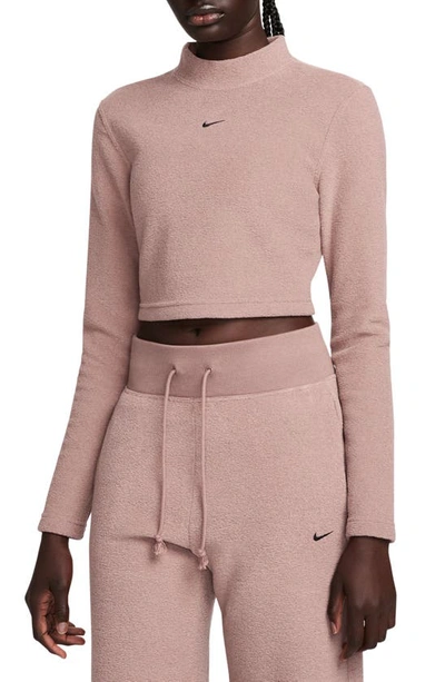 Shop Nike Sportswear Cozy Long Sleeve Crop Top In Smokey Mauve/ Black