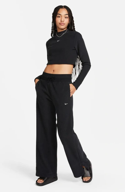 Shop Nike Sportswear Cozy Long Sleeve Crop Top In Black/ Sail