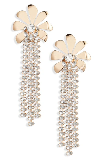 Shop Open Edit Crystal Fringe Floral Statement Earrings In Clear- Gold