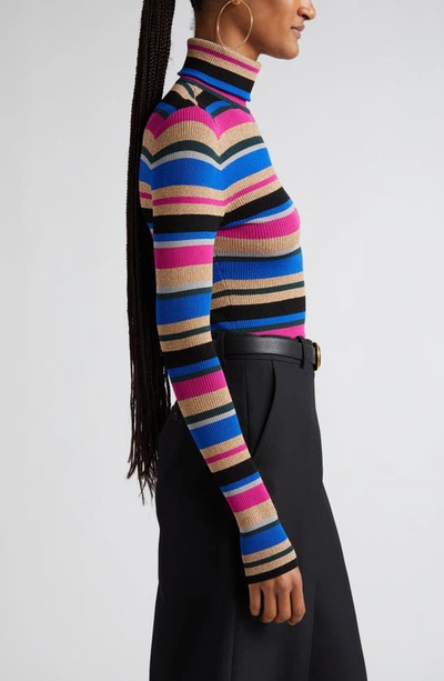 L Agence Olene Stripe Turtleneck Top In Magenta Multi Stripe