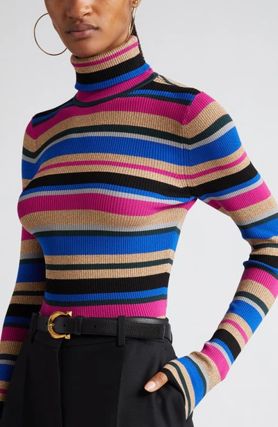 L Agence Olene Stripe Turtleneck Top In Magenta Multi Stripe