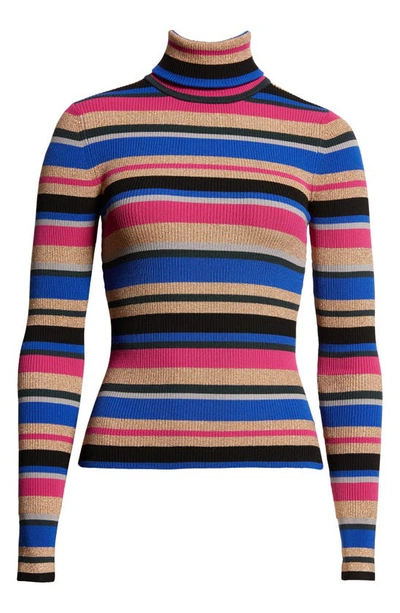 L Agence Olene Stripe Turtleneck Top In Magenta Multi Stripe