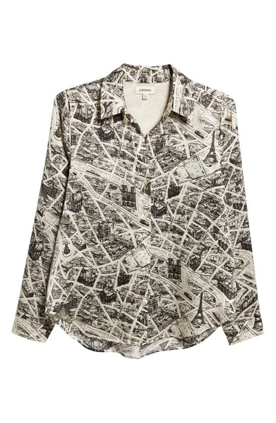 Shop L Agence Tyler Print Silk Shirt In Ecru Multi Map Of Paris