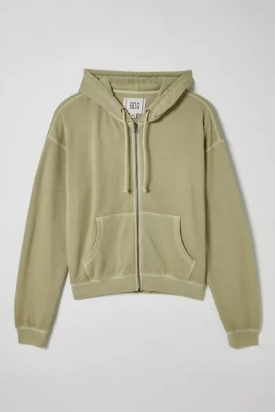 Shop Bdg Bonfire Full Zip Hoodie Sweatshirt In Dark Green At Urban Outfitters