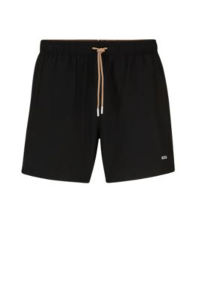 Shop Hugo Boss Quick-drying Swim Shorts With Logo Print In Black