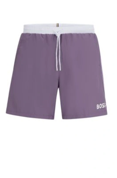Shop Hugo Boss Contrast-logo Swim Shorts In Purple