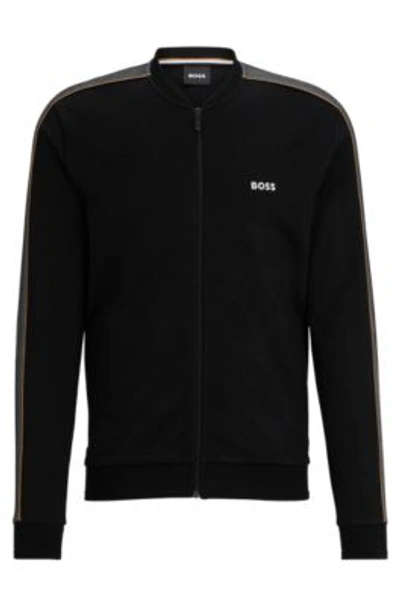 Shop Hugo Boss Zip-up Jacket With Embroidered Logo In Black
