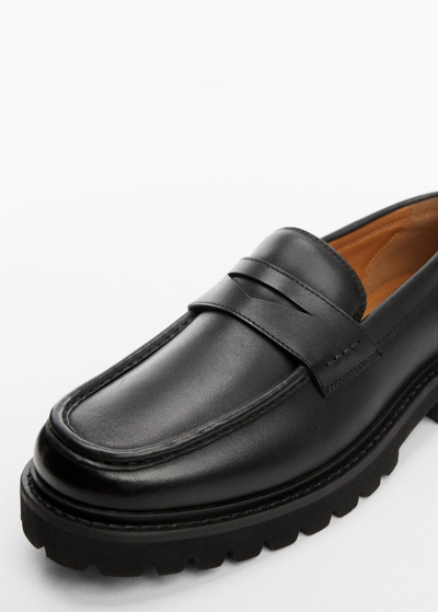 Shop Mango Leather Moccasin With Track Sole Black