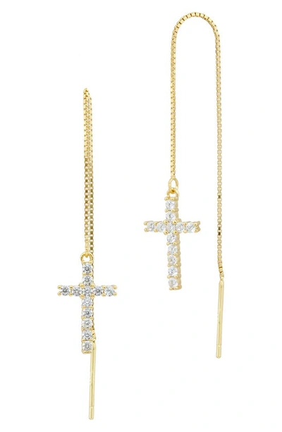 Savvy Cie Jewels Cz Cross Threader Earrings In Yellow