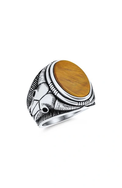 Shop Bling Jewelry Sterling Silver Semiprecious Stone Skull Signet Ring In Brown