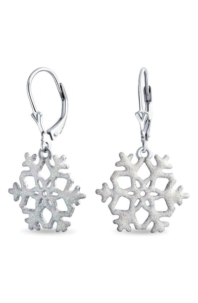 Bling Jewelry Frozen Winter Holiday Party White Stardust Lever Back Drop Dangle Snowflake Earrings For Women.925 S In White