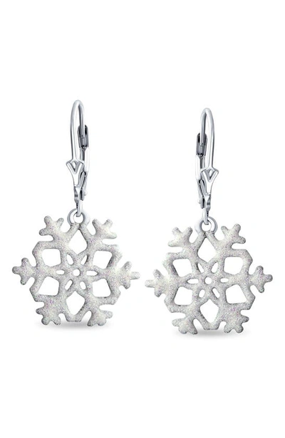 Bling Jewelry Frozen Winter Holiday Party White Stardust Lever Back Drop Dangle Snowflake Earrings For Women.925 S In White