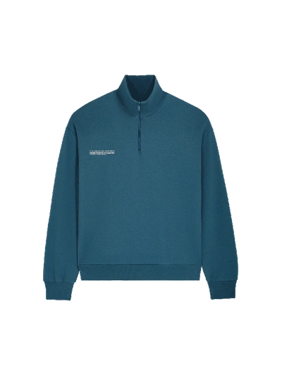 Shop Pangaia Double Jersey Half Zip Sweatshirt — Storm Blue Xxs