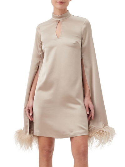 Shop Trina Turk Women's Hiromi 2 Feather-trim Split-sleeve Dress In Gold