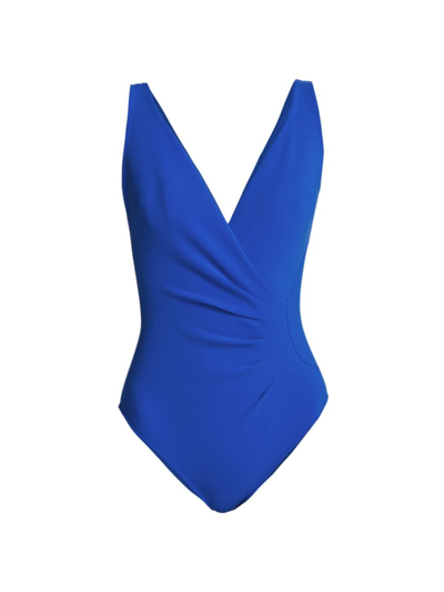 Shop Chiara Boni La Petite Robe Women's Verde Surplice One-piece Swimsuit In Blu Klein